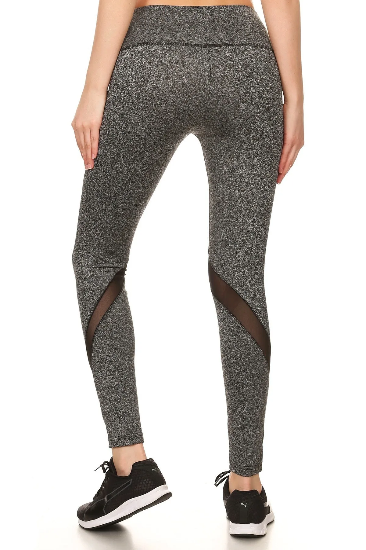 Solid Fitted Style Elastic Mesh Panels Leggings