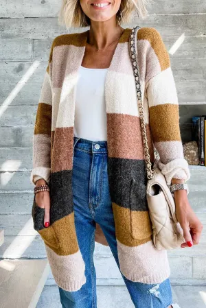 Stripe Colorblock Long Sleeve Pocketed Cardigan