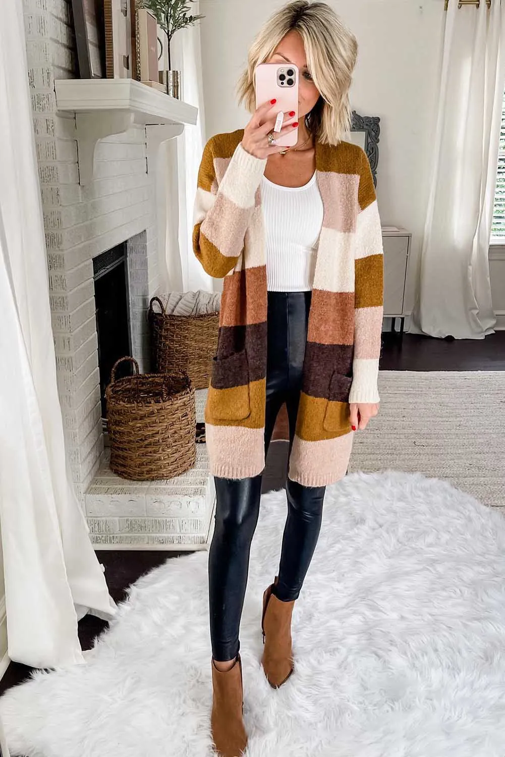Stripe Colorblock Long Sleeve Pocketed Cardigan