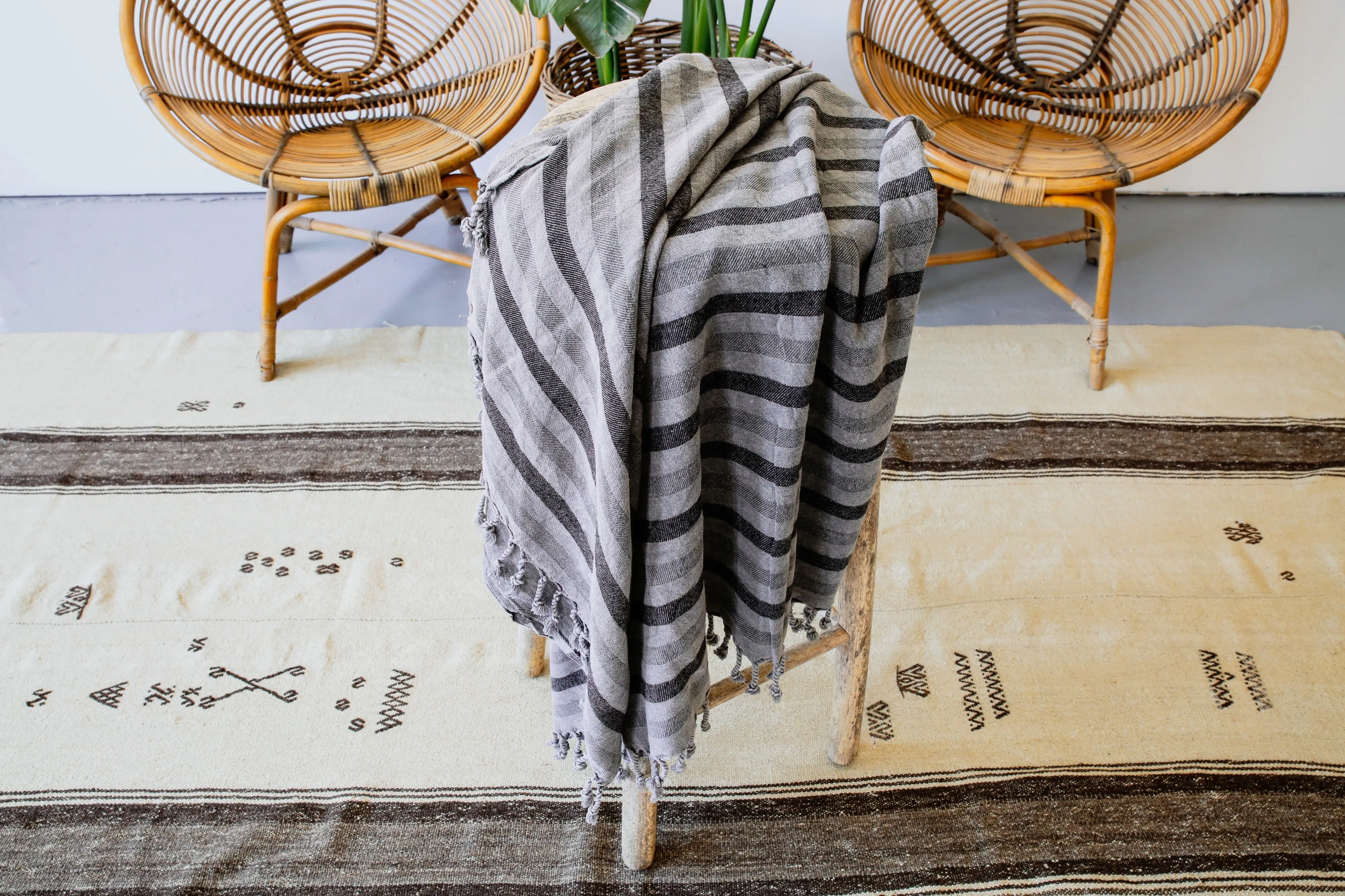 Striped Summer Pestemal in Stone