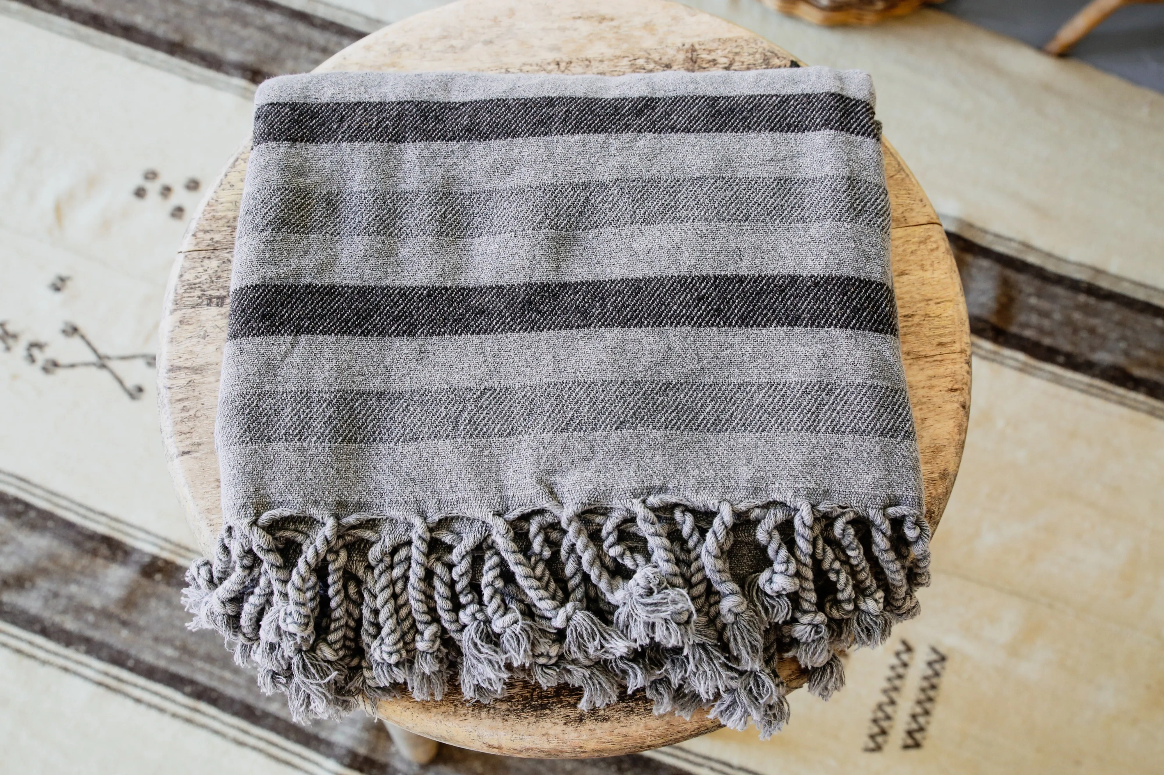 Striped Summer Pestemal in Stone