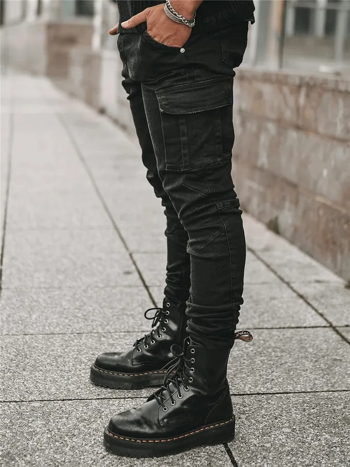 Super Cool Tight Cargo Jeans With Side Pockets For Men
