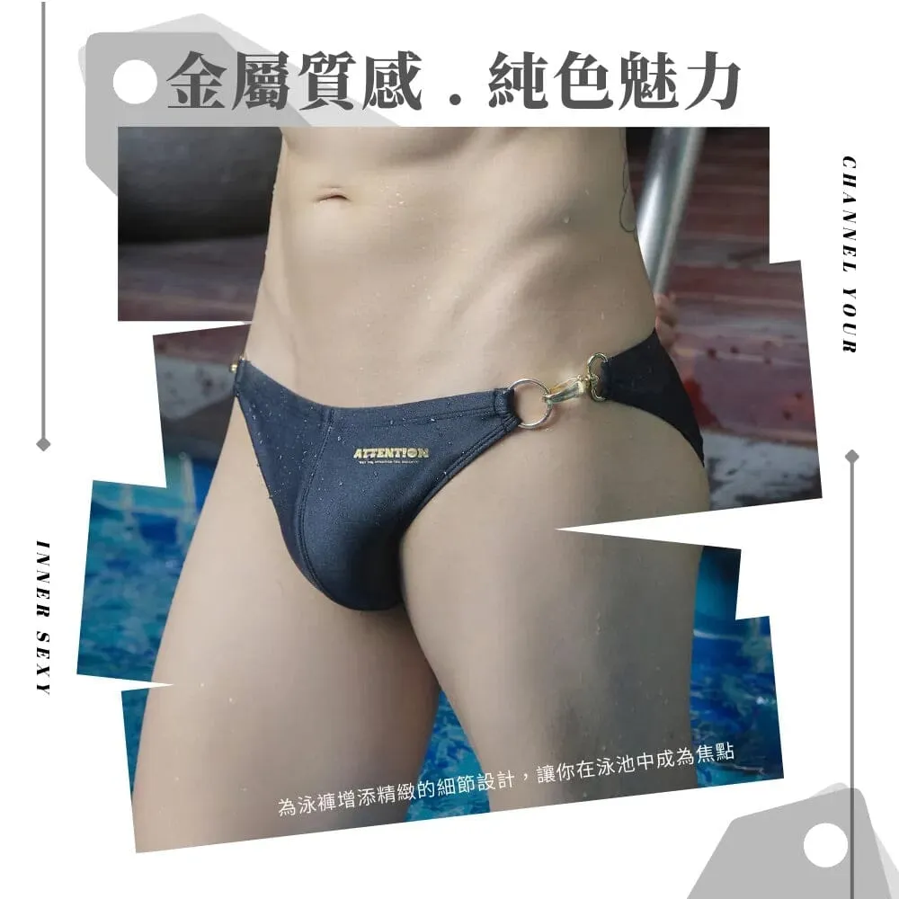 Swim Briefs 阿波羅純色金屬扣環三角泳褲 - 黑色