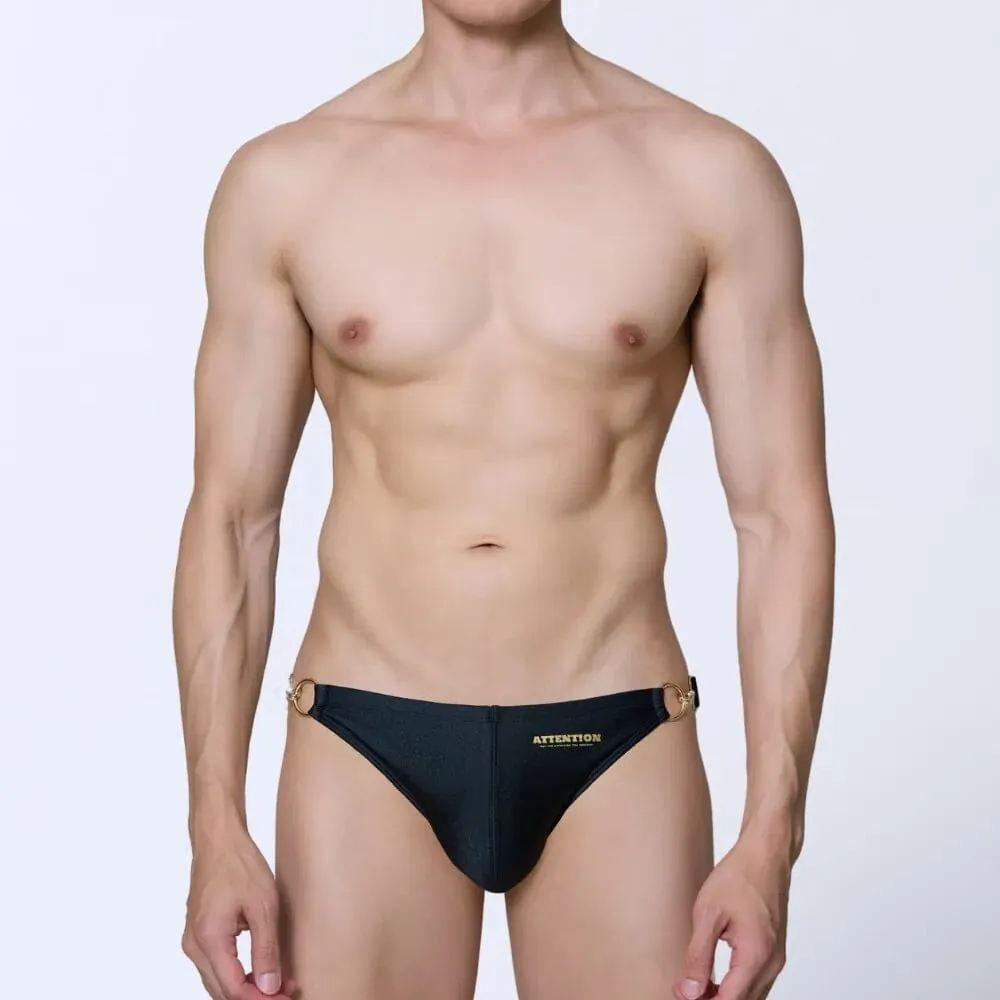 Swim Briefs 阿波羅純色金屬扣環三角泳褲 - 黑色