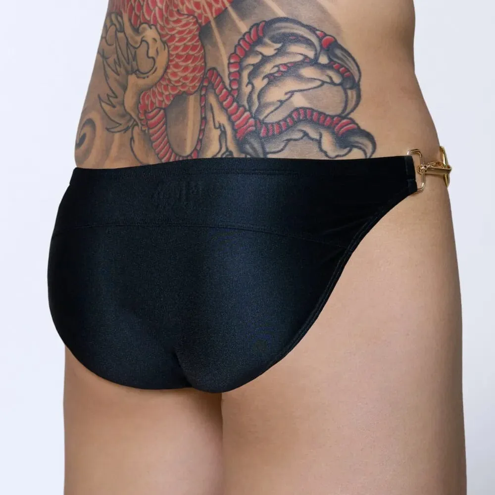 Swim Briefs 阿波羅純色金屬扣環三角泳褲 - 黑色