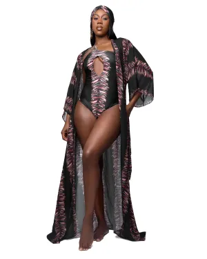 The Black Tiger Print Mondrian Kimono