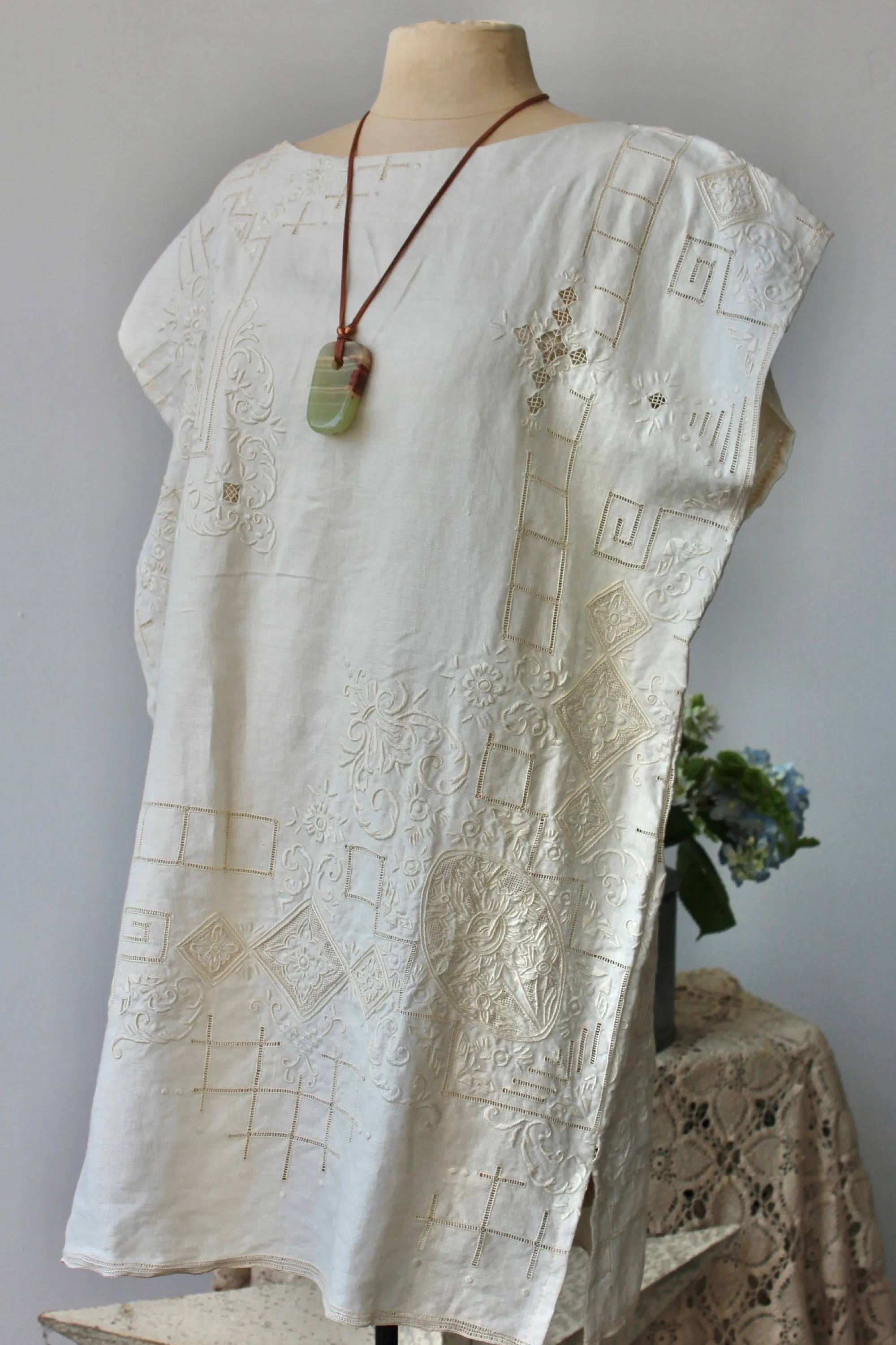 The Highlands Foundry Cream Heirloom Linen Dress THF61