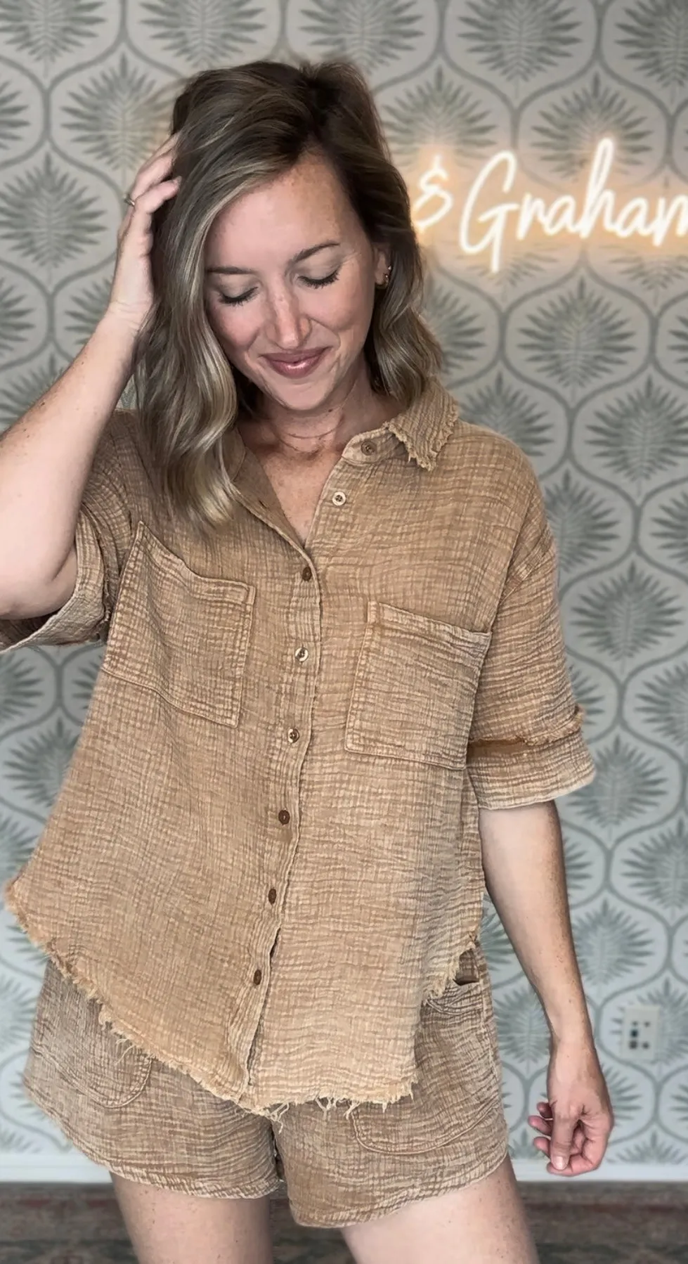 Toffee Gauze Top