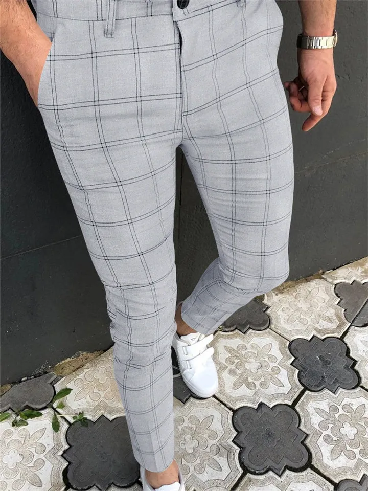 Trendy Simple Style Plaid Pattern Leisure Solid Color Pants With Pockets