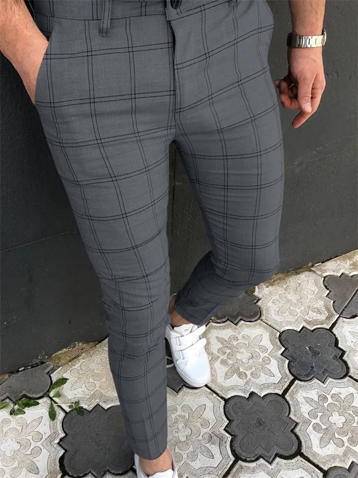 Trendy Simple Style Plaid Pattern Leisure Solid Color Pants With Pockets