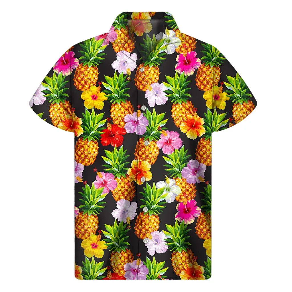 Tropical Vibes: Aloha Hibiscus Pineapple Pattern Hawaiian Short Sleeve Shirt