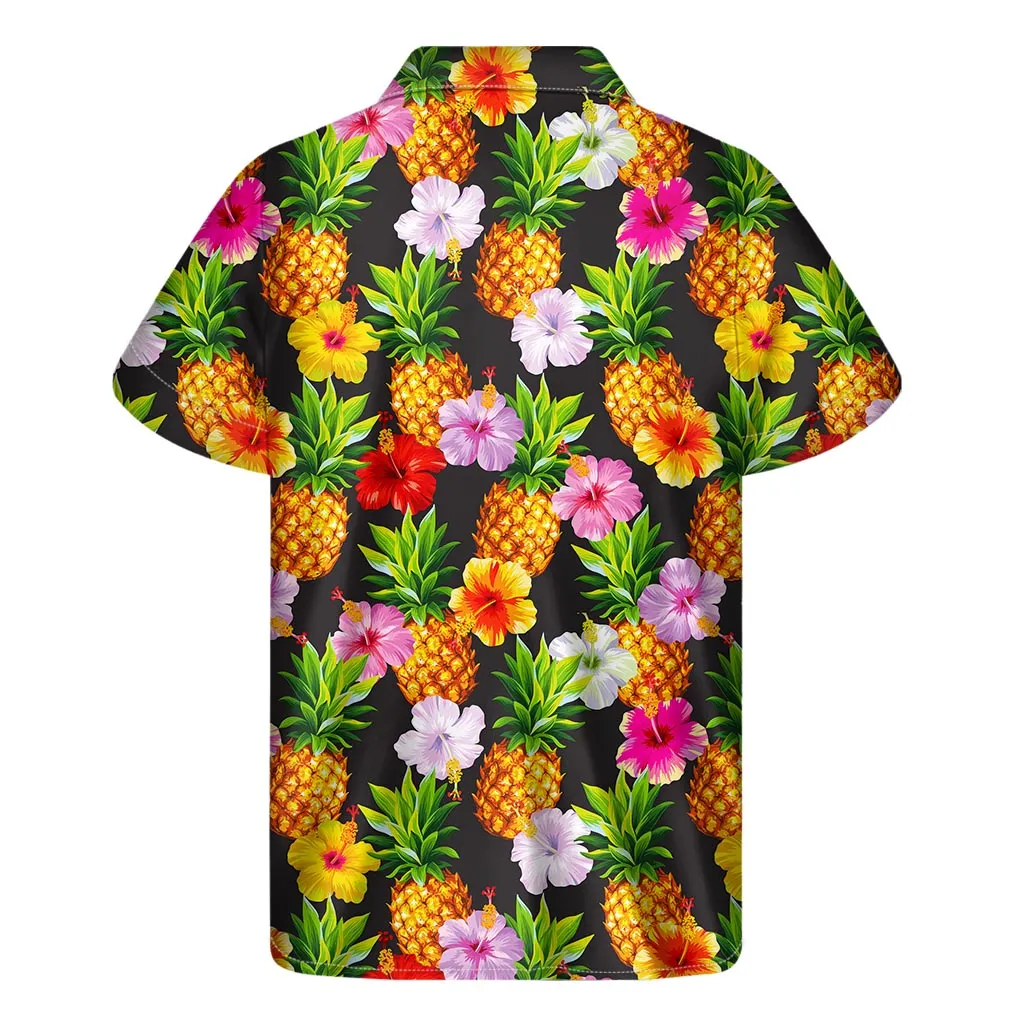 Tropical Vibes: Aloha Hibiscus Pineapple Pattern Hawaiian Short Sleeve Shirt