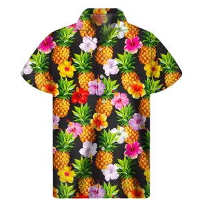 Tropical Vibes: Aloha Hibiscus Pineapple Pattern Hawaiian Short Sleeve Shirt