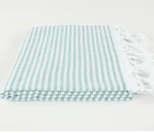 Turkish Linen & Towels | Premium Turkish Striped Peshtemal Towel, 100% Cotton, Eucalyptus