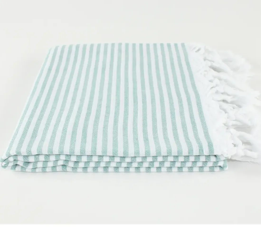Turkish Linen & Towels | Premium Turkish Striped Peshtemal Towel, 100% Cotton, Eucalyptus