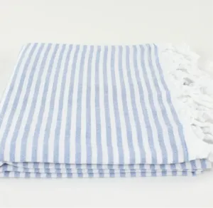 Turkish Linen & Towels | Premium Turkish Striped Peshtemal Towel, 100% Cotton, Navy Blue