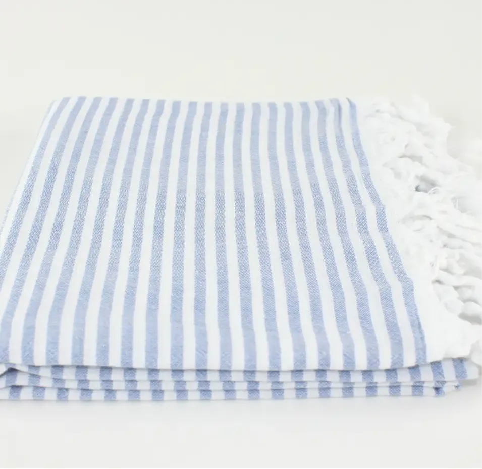 Turkish Linen & Towels | Premium Turkish Striped Peshtemal Towel, 100% Cotton, Navy Blue