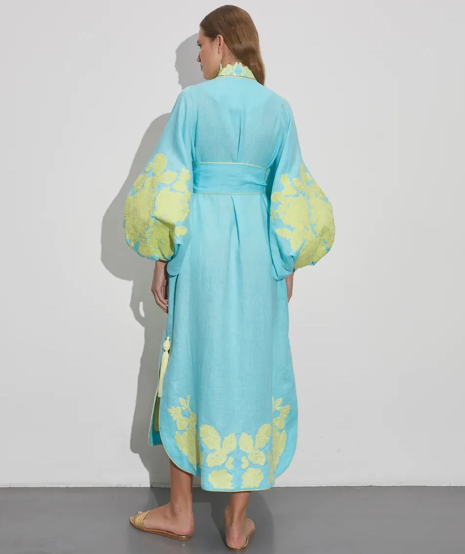 Turquoise embroidered dress