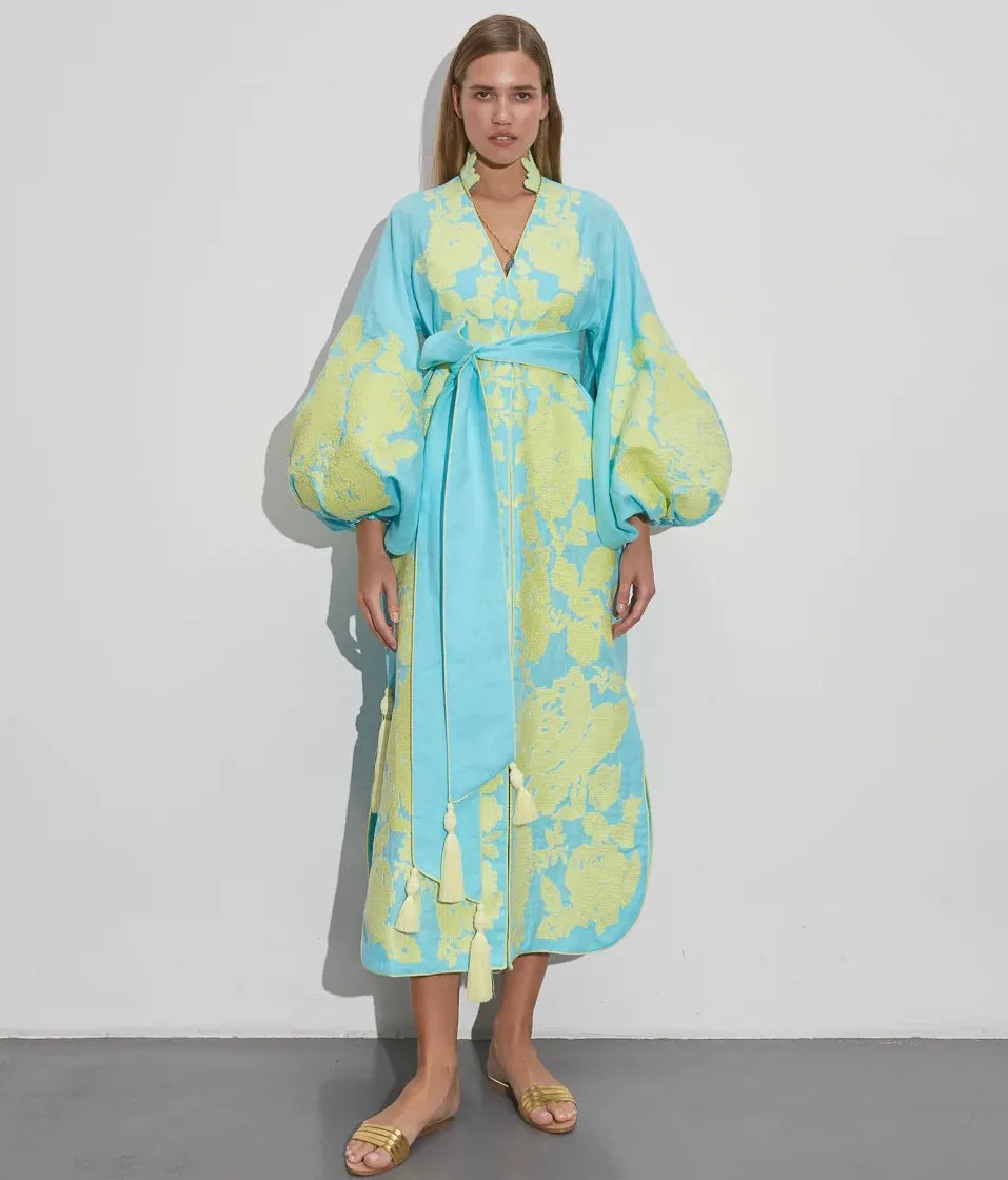 Turquoise embroidered dress