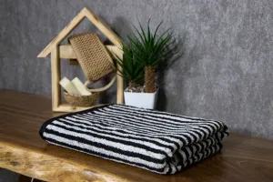Tyne Collection Cotton Bath Towel - Black & Striped