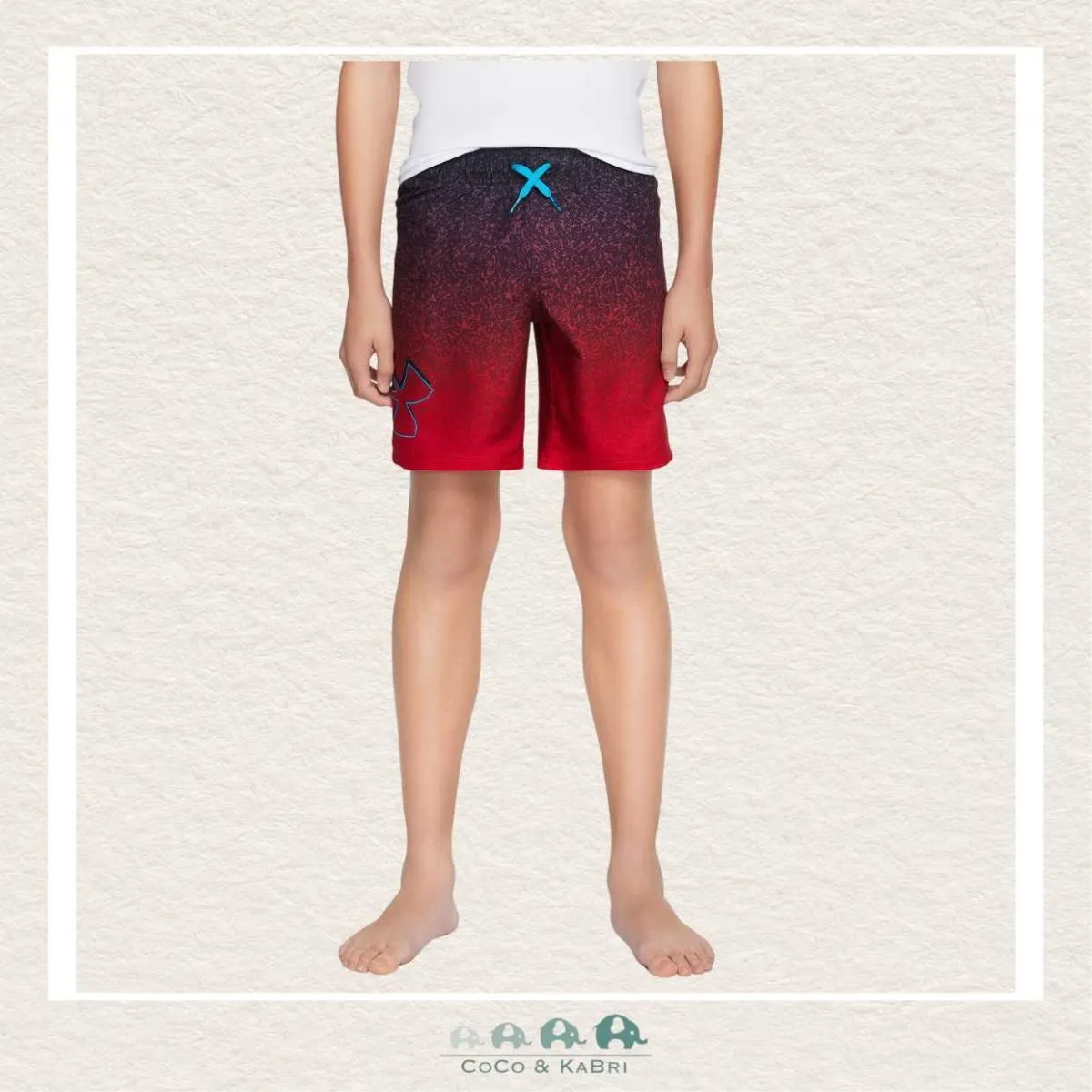 Under Armour Boys Youth: Tipped Logo Volley Swim Trunks - Red