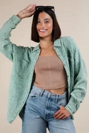 VERY J Mineral Washed Gauze Button Down Shirt