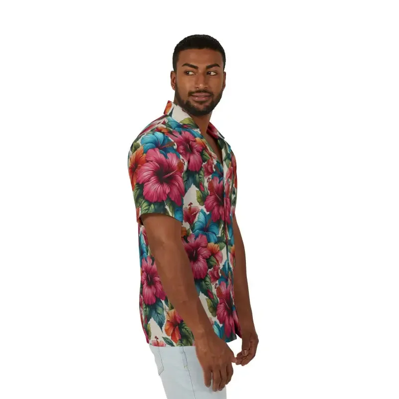 Vibrant Hawaiian Camp Shirt with Hibiscus Flowers