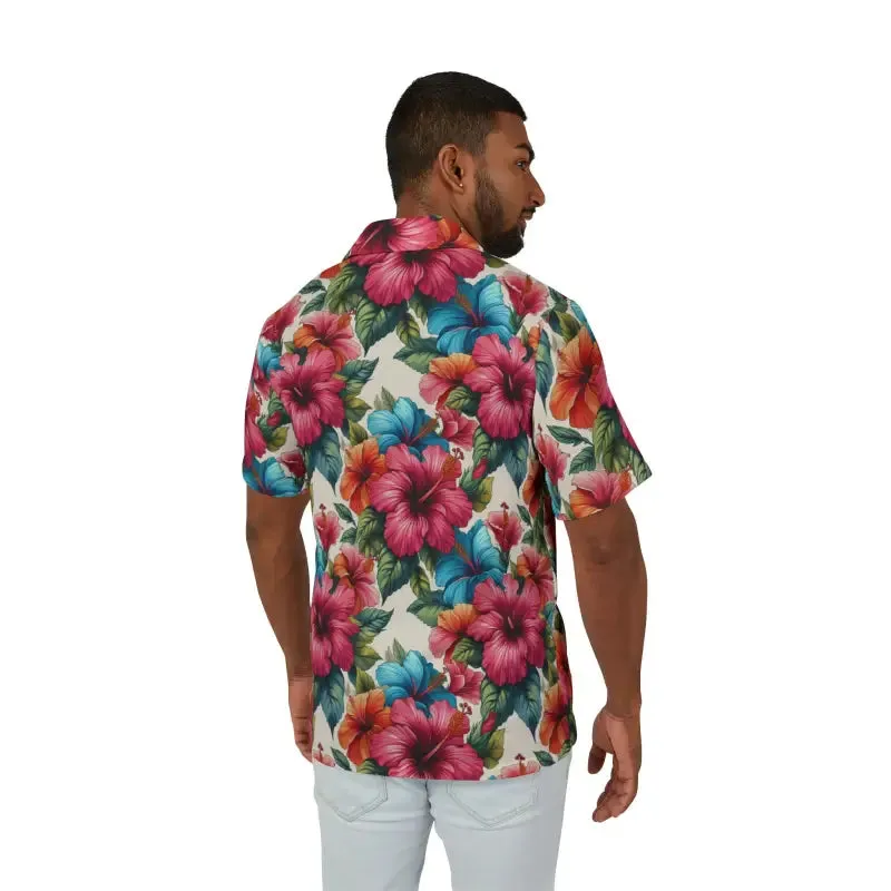 Vibrant Hawaiian Camp Shirt with Hibiscus Flowers