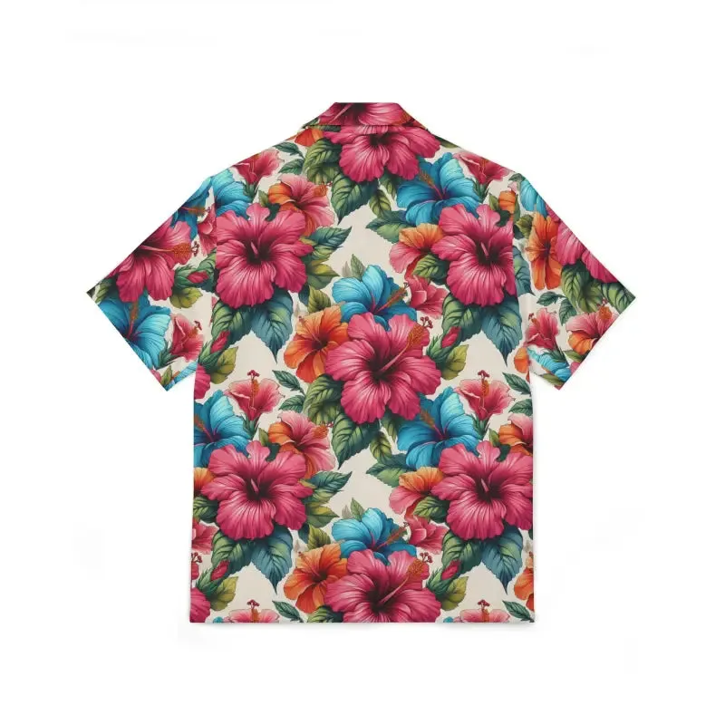 Vibrant Hawaiian Camp Shirt with Hibiscus Flowers