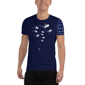 Whale Shark Parade All-Over Print Men's Athletic T-shirt