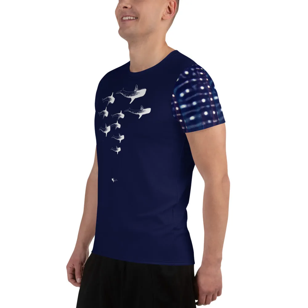 Whale Shark Parade All-Over Print Men's Athletic T-shirt