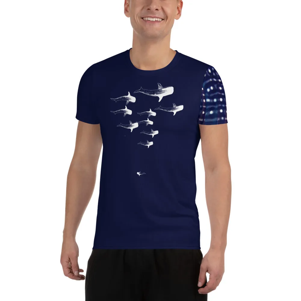 Whale Shark Parade All-Over Print Men's Athletic T-shirt