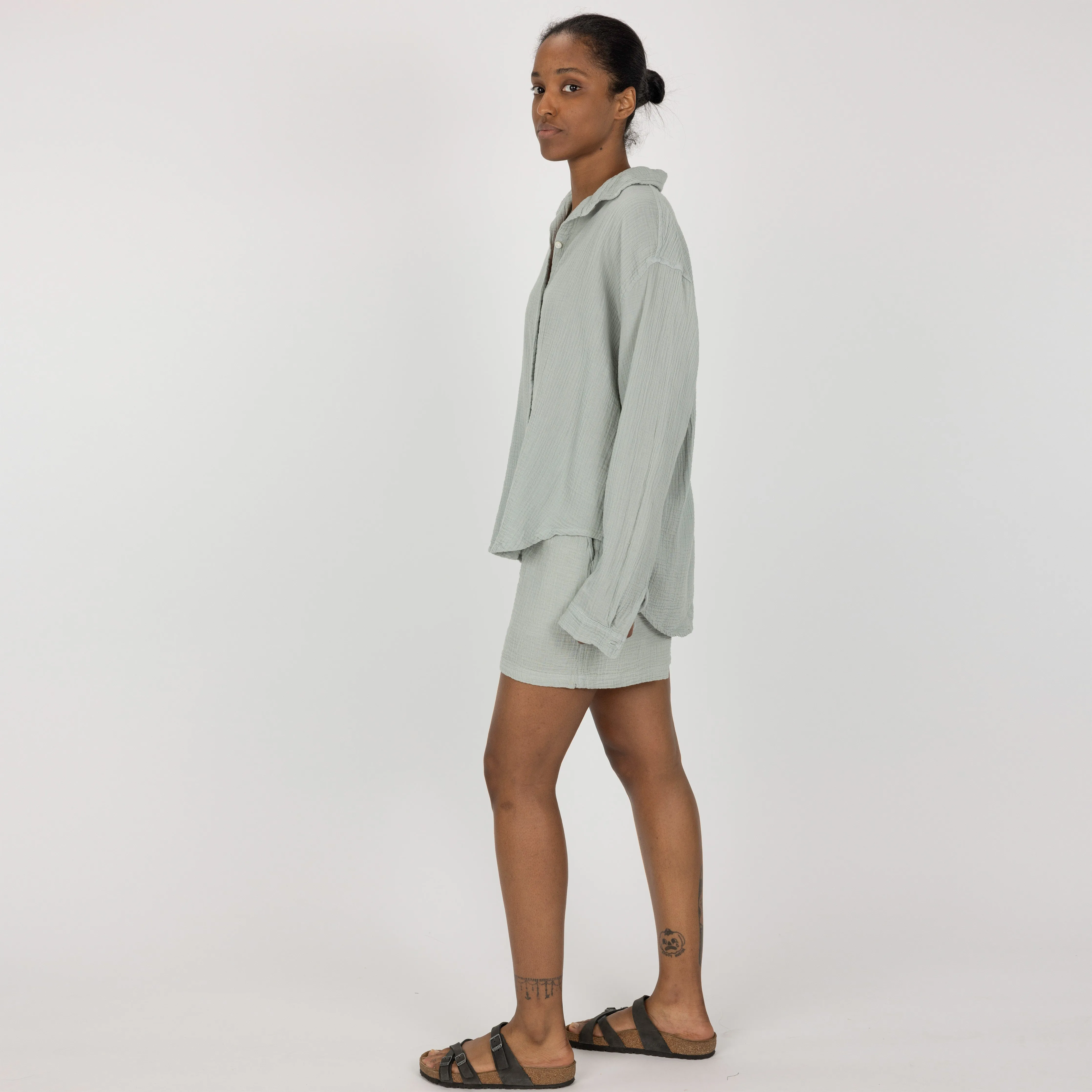 Womens Cotton Double Gauze Shorts - Metal