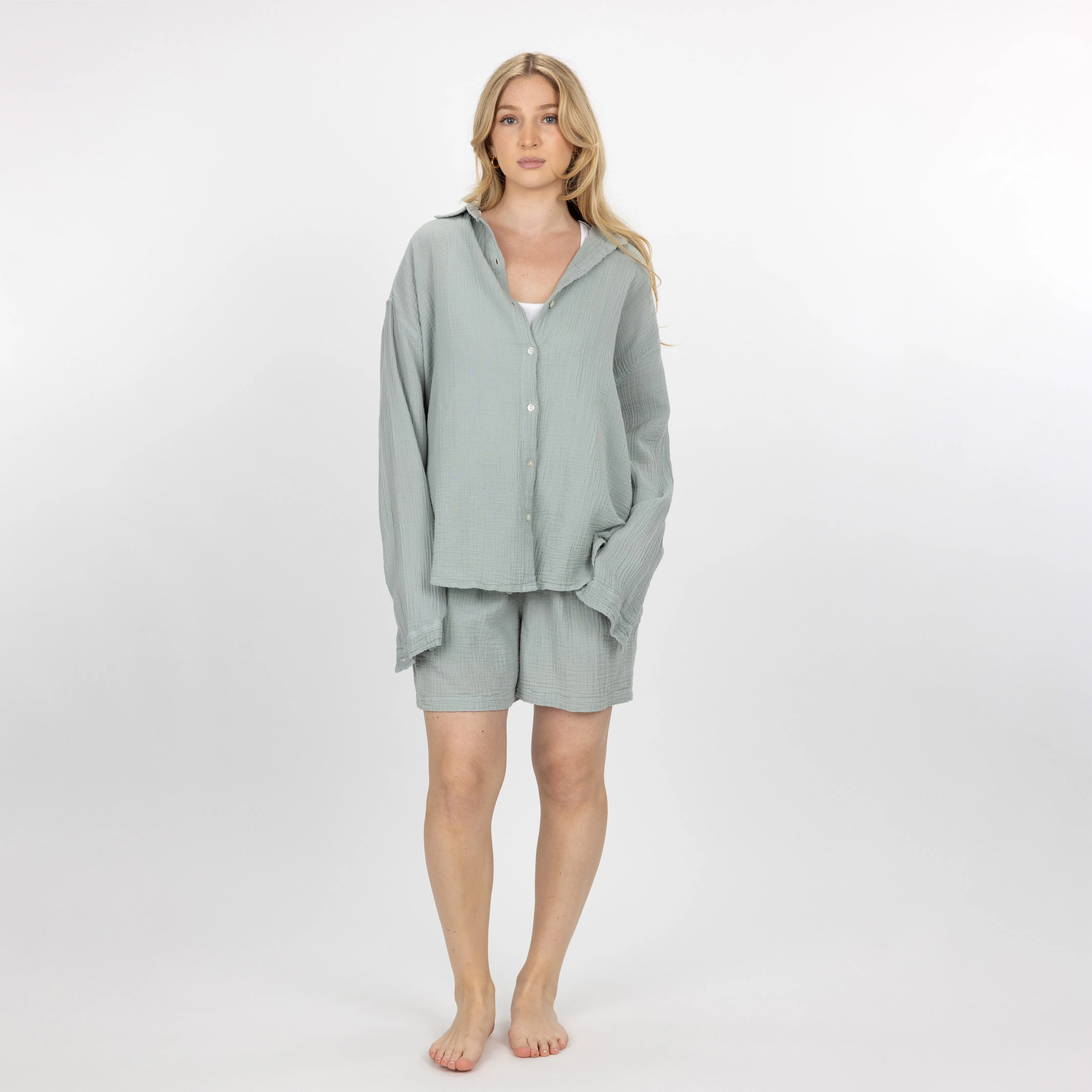 Womens Cotton Double Gauze Shorts - Mirage Grey