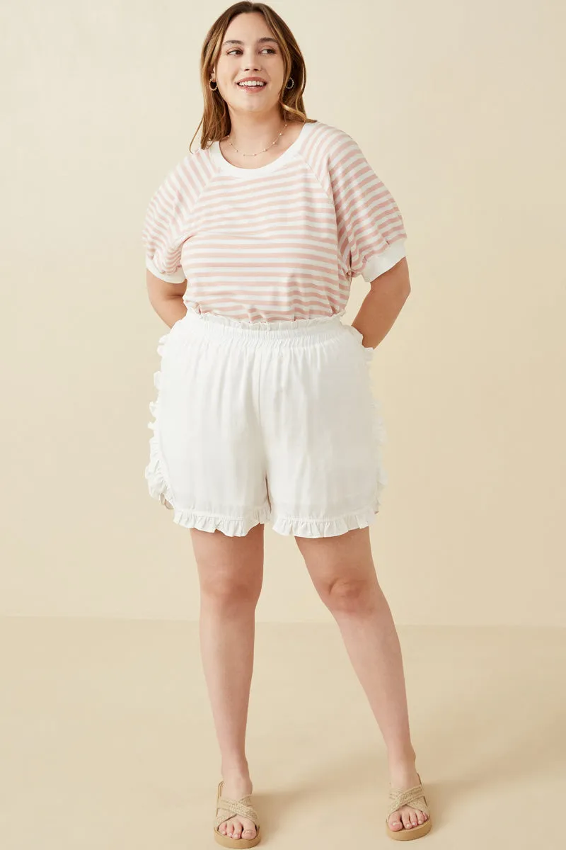 Womens Ruffle Trimmed Elastic Waist Soft Shorts