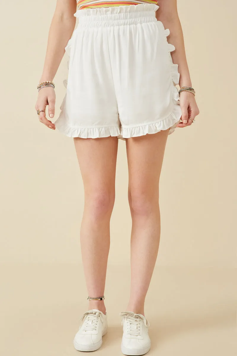 Womens Ruffle Trimmed Elastic Waist Soft Shorts