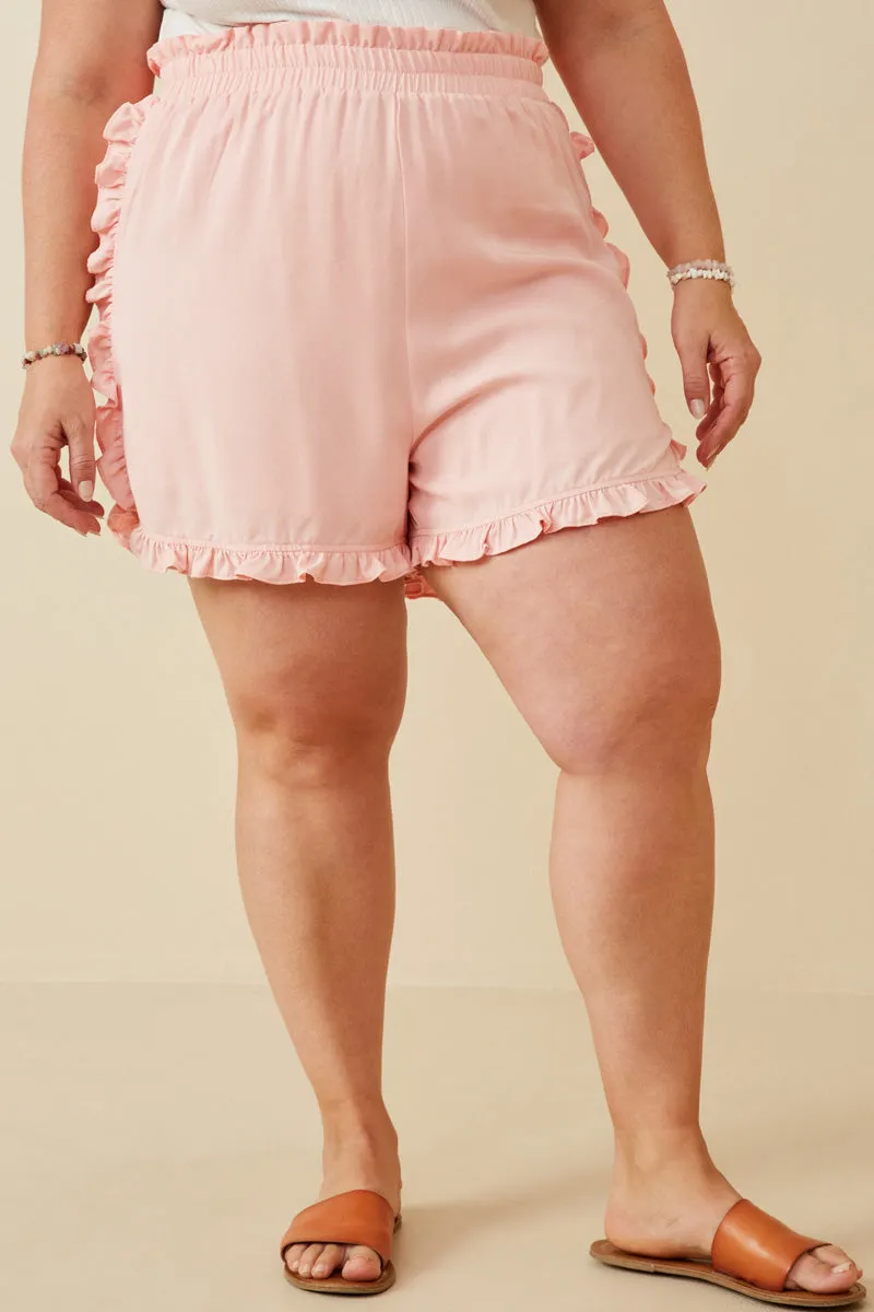 Womens Ruffle Trimmed Elastic Waist Soft Shorts