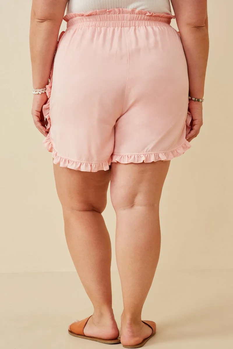 Womens Ruffle Trimmed Elastic Waist Soft Shorts