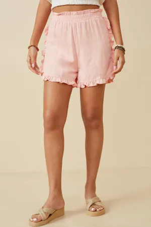 Womens Ruffle Trimmed Elastic Waist Soft Shorts