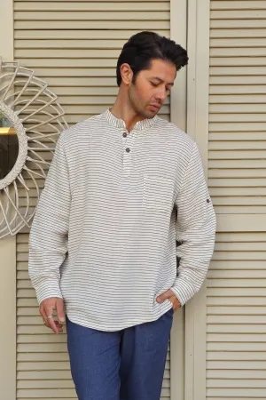 ZEUS STRIPES Organic Double Gauze Shirt (Light Cream)